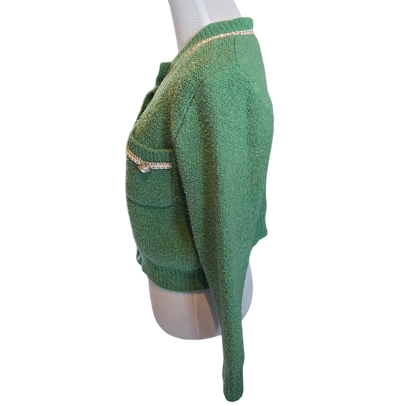 Urban Revivo Green Crew Knitted Cropped Cardigan Jeweled & Pearl Buttons Size M - Picture 8 of 11